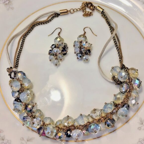 Vtg Ali-Khan New York Multi-Color Faceted AB Crystal Necklace & Earrings Set - Picture 1 of 8